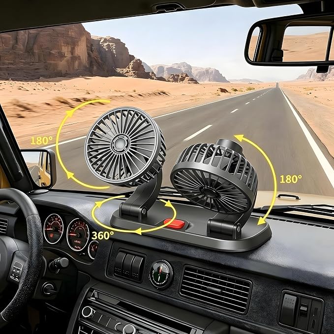 5V Dual Head Car Fan, Portable Vehicle Cooling Fan with 2 Speeds, 360° Rotatable Adjustable Dashboard Air Circulator for SUV, RV, Truck, Sedan, Cruise, Cigarette Lighter Powered USB Fan - Image 5