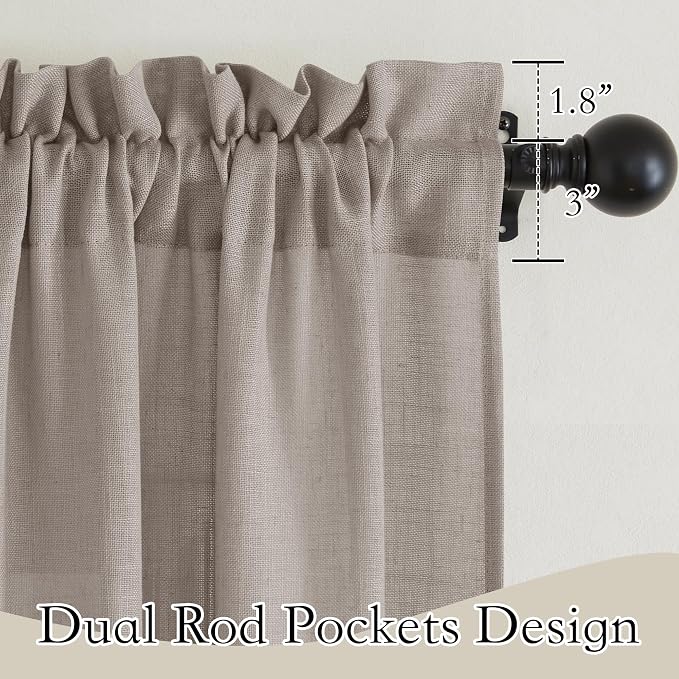 RYB HOME Privacy Sheer Curtains for Living Room, Linen Textured Semi Sheer for Bedroom Window Treatment Panels Light Glare Filtering, Birch Brown, Width 52 x Length 90 per Panel, 1 Pair - Image 2
