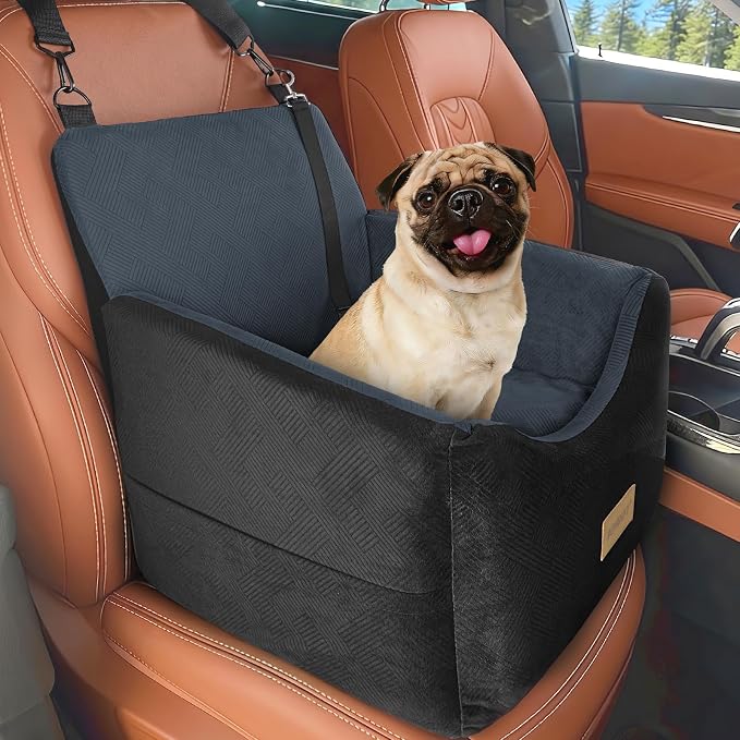 JOEJOY Dog Car Seats for Small Medium Dogs Under 35lbs, Dog Booster Seat with Detachable Washable Cover and Cushion, Memory Foam Pet Car Seat with Safety Belt and Storage Pockets (DG) - Image 2