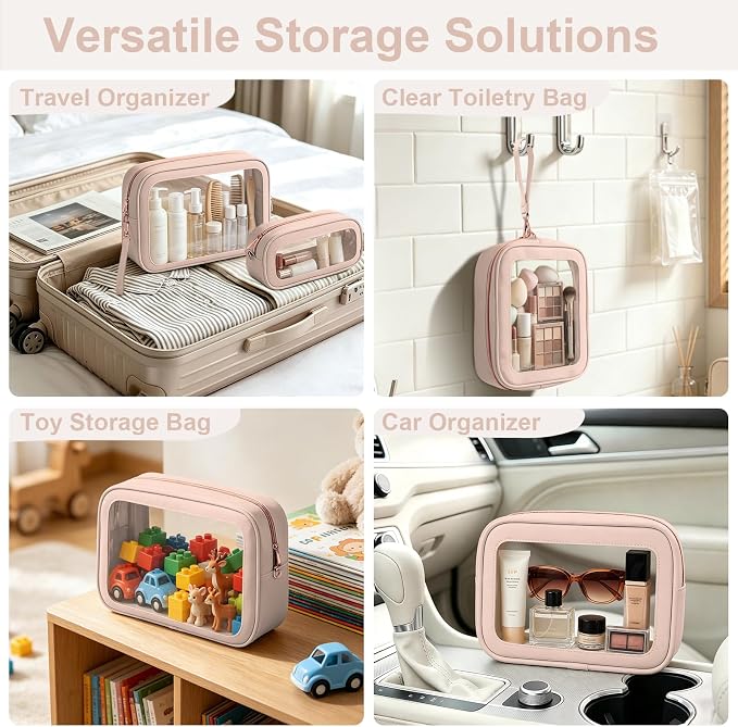 2PCS Clear Makeup Bags with Handles, TSA Approved Toiletry Bags, Diaper Bag Organizer Pouch, TPU Car Storage Organizer with Zippers, Waterproof Travel Organizer Bag for Women - Image 7