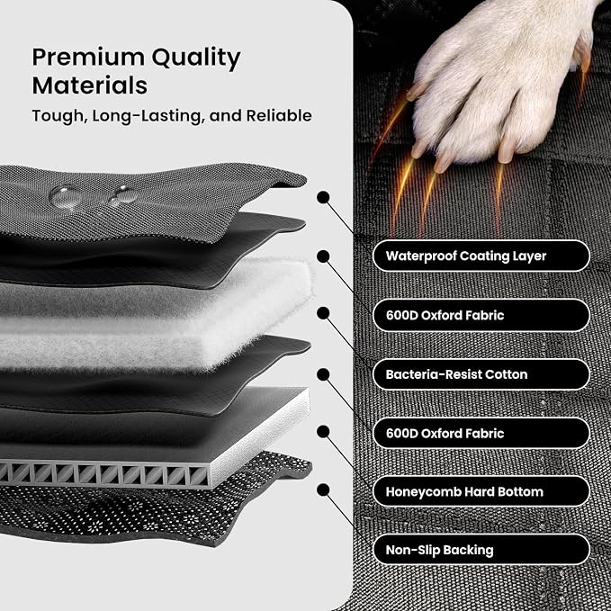 REEVAA Dog Truck Seat Cover for Back Seat, Hard Bottom, XL, Black+Orange | 450 lbs Extender, 45% More Space for 2-4 Large Dogs, Waterproof, Zippered Mesh Window, Fits Crew Cab Trucks & Large SUVs - Image 4