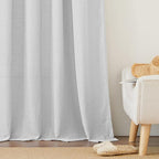 RYB HOME Privacy Sheer Valances for Windows, Semi-Sheer Curtains for Kitchen Small Window Drapes, Dual Rod Pocket & Linen Textured Design, Dove Grey, W 52 in by L 36 in Each Panel, Set of 2 - Image 6