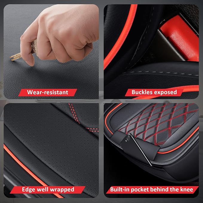 2PCS Front Seat Covers, Leather Car Seat Covers for Sedan, Truck,SUV | Black and Red Seat Cover,Breathable Car Seat Cover,2PCS Front Universal Seat Protector For Families, Pets - Image 3