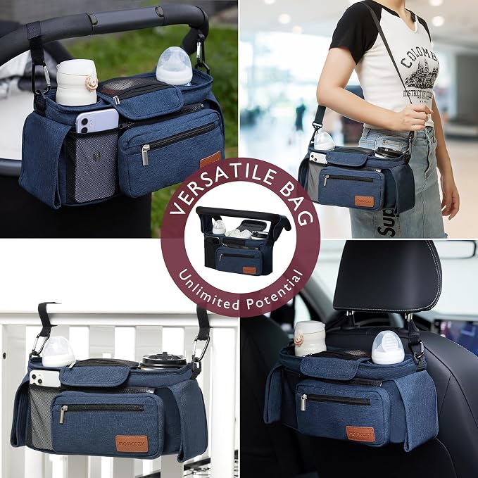 Momcozy Universal Stroller Organizer with Insulated Cup Holder | Detachable Phone Bag and Shoulder Strap, Fits for Uppababy, Baby Jogger, Britax, BOB, Umbrella, and Pet Strollers - Image 4