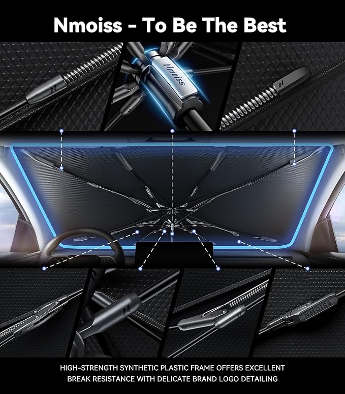 Nmoiss Windshield Sun Shade Umbrella for Honda Accord - [Vinyl Coating Heat Shield] Protect Car from Sun Rays & Heat Damage Keep Cool and Protect Interior, Spring Structure Edge - Image 7