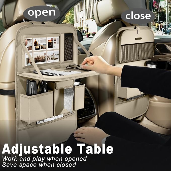 XDV Car Seat Organizers,Multi-functional Back Seat Protectors, Storage Pouches, and Tray Holders (for Cars, Kids, Seat Back and Rear Seats) (Plain Beige, 1 Pcs) - Image 4