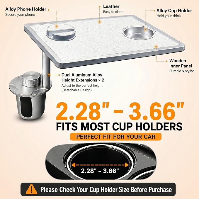 Car Desk for Laptop 360° Rotating Tesla Tray with Cup Holder Phone Stand | Adjustable Height Car Table Tray Car Accessories Compatible with Model 3/Y/S Ford Vehicles, Fits Round Cup Holder 2.28"-3.66" - Image 4