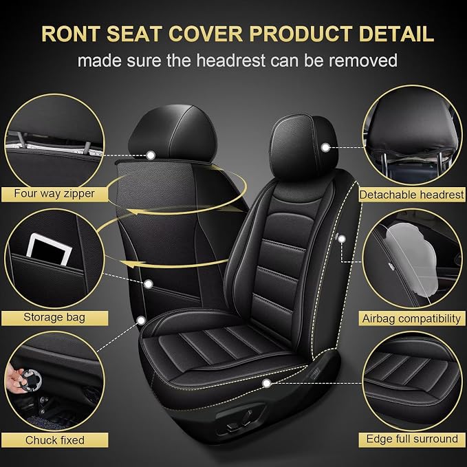IKABEVEM Car Seat Covers for Cadillac SRX 2011-2016, 2-Pack Front | Luxury Fuax Leather, Waterproof, Airbag Compatible, Easy to Install, Scratch‑Resistant Seat Protection, Black - Image 2