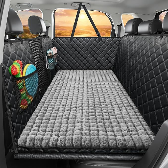 URPOWER Back Seat Extender for Dogs, Large Hard Bottom Dog Car Seat Cover | Supports 550 lbs, Stable 3-Panel Hard Bottom, Added High-Density Foam for Comfort, Waterproof 900D Oxford, 45% More Space by URPOWER
