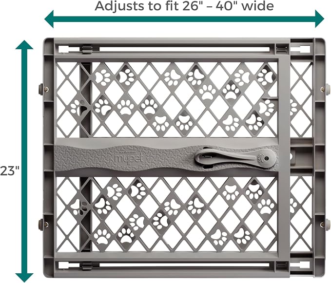 MYPET Paws Portable Pet Gate: 26-40" Wide Expandable, Pressure Mounted No Tools Needed, Durable Dog Gate for Doorways, Made in USA, 23" Tall, Fieldstone Gray - Image 4