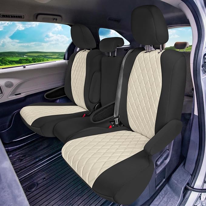 FH Group Custom Fit Car Seat Covers Specifically Made for Toyota Sienna 2011-2020, Car Seat Cover 2nd Row Set, 8 Seater Automotive Seat Covers in Beige Neoprene, Waterproof and Washable Seat Covers - Image 3