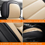 MINGBRON Car Seat Covers Full Set, Brown Car Seat Cover Lumbar Support, Car Seat Protector Waterproof, Nappa Leather Car Seat Cushion, Front Seats and Back Fit for Most Cars Beige - Image 6