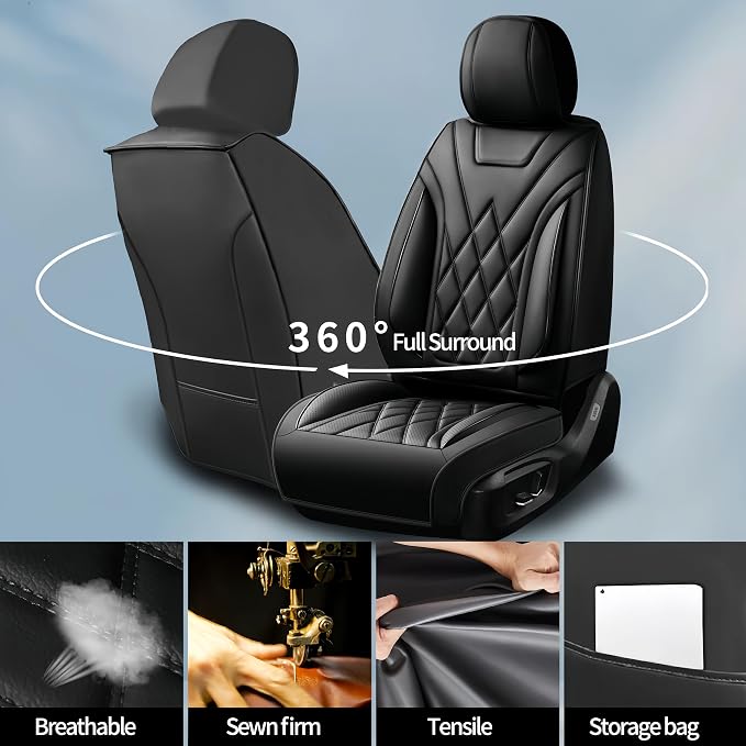 Fit for Tacoma Seat Covers Compatible with Toyota Tacoma 3rd gen 2016-2023 - Waterproof Breathable Leather Automotive Seat Cushions Protector,Airbag Compatible,Full Set 5 Seats(Black) - Image 3