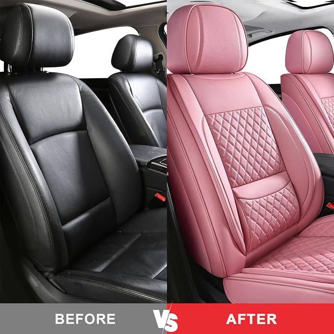 Front Seat Covers,2PCS Seat Covers Full Coverage Leather Seat Cover | Seat Covers Pink,Leather Car Seat Covers,2PCS Front Car Seat Protector For SUV Sedan Truck For Families,Pets,Commuter - Image 5