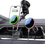 for Mag-Safe Car Mount Charger Dash Windshield Vent Magnetic Phone Holder | Wireless Car Charger with LED Light Car Phone Holder for iPhone 17 16 15 14 13 12 Series for MagSafe Red by MOKPR
