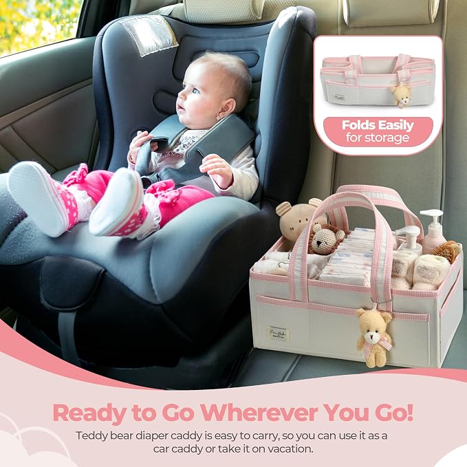 PeraBella Baby Diaper Caddy Organizer, XL Baby Basket Shower Gift Caddy, Portable Felt Changing Table Basket, Nursery Storage Bin, Newborn Boy and Girl Essentials for Registry, Car Diaper Organizer - Image 7