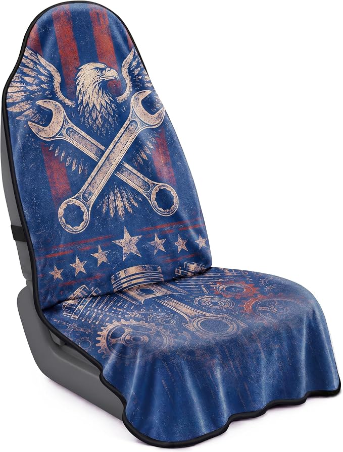 Car Seat Towel Cover for Front Seats, 1Pc Sweat Absorbent Car Seat Protector with Non-Slip Backing, Waterproof Towel Car Seat Covers for Runners, Gym, Swimming, Beach, Pets, Eagle Gear by Corthena