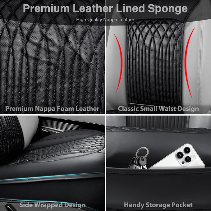 CAR PASS Car Seat Protector, Sideless Seat Covers for Cars, All Season Waterproof Nappa Leather Breathable Front Seats Cushion with Storage Pocket Universal Fit Vehicle Car SUV Truck, 2 Pack All Black - Image 4