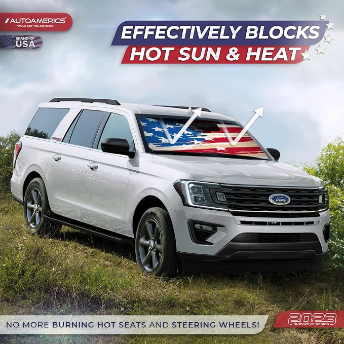 Autoamerics 1-Piece Windshield Sun Shade USA Art Flag - 1 American Design - Foldable Car Front Window Sunshade for Most Sedans SUV Truck - Blocks Max UV Rays and Keeps Your Vehicle Cool - Large - Image 3