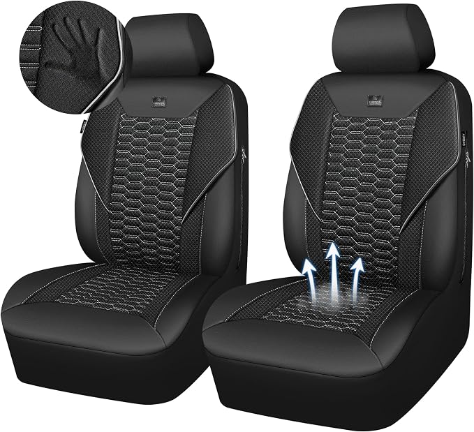 CAR PASS 3D Foam Mesh Leather Car Seat Covers Front Seats, Air Cool Mesh Front Seat Covers for Car, Universal Fit for SUV Truck Sedan Automotive, Armrest Airbag Compatible, Black and Gray - Image 6