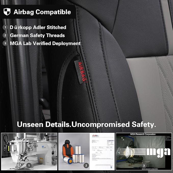 coverdream Full Set Leather Seat Covers for Toyota Corolla 2023-2026 LE Sedan(Not fit Hybrid),Airbag Compatible,Waterproof Car Seat Protector,Fit Like A Glove(Black & Gray-1) - Image 5
