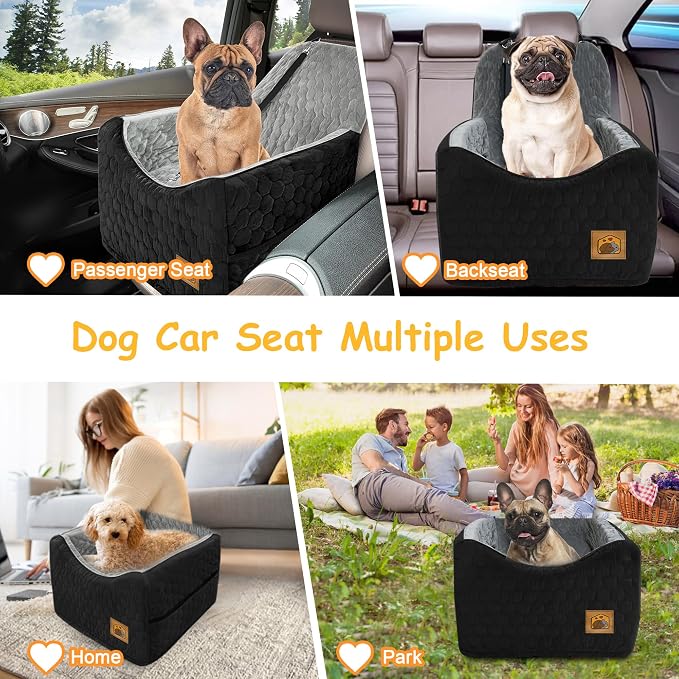 Dog Car Seat for Small/Medium Dogs, Memory Foam Dog Booster Seat, Travel Safety Per Car Seat with Washable Removable Cover, Storage Pockets, up to 35 lbs(BlackGray) - Image 6