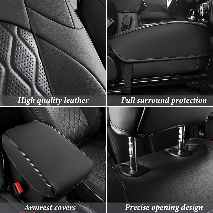Coverado Seat Covers 4 Door for Jeep Wrangler, 2PCS Leather Car Seat Cover for Jeep Wrangler Vehicle Accessories Custom Fit for 2018-2026 Jeep Wrangler Seat Covers 2-Door/4-Door (Black) - Image 3