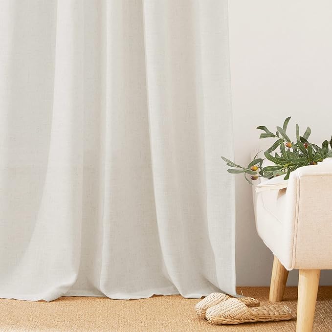RYB HOME Semi Sheer Curtains 102 inches Long for Bedroom | Light Filtering, Half Privacy, Durable Window Curtains & Drapes, for Living Room, Linen, Rod Pocket, W52 x L102, 2 Panels Set - Image 6