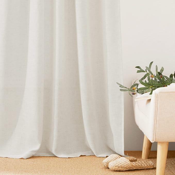 RYB HOME Linen Textured Semi Sheer Curtains 63 inches Long for Living Room | Half Privacy, Light Filtering, Faux Linen Blend, Office Nursery Dorm Bathroom, W52 x L63, Linen - Image 6