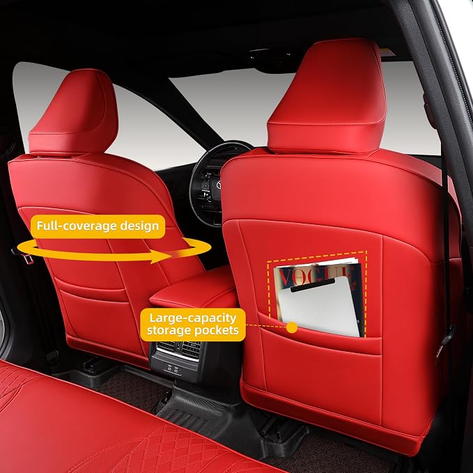 Custom Fit Camry Seat Covers for 2025 2026 Toyota Camry XLE XSE - Red | Waterproof Faux Leather Full Coverage, Car Seat Protectors Full Set with Armrest Covers, Airbag Compatible - Image 5