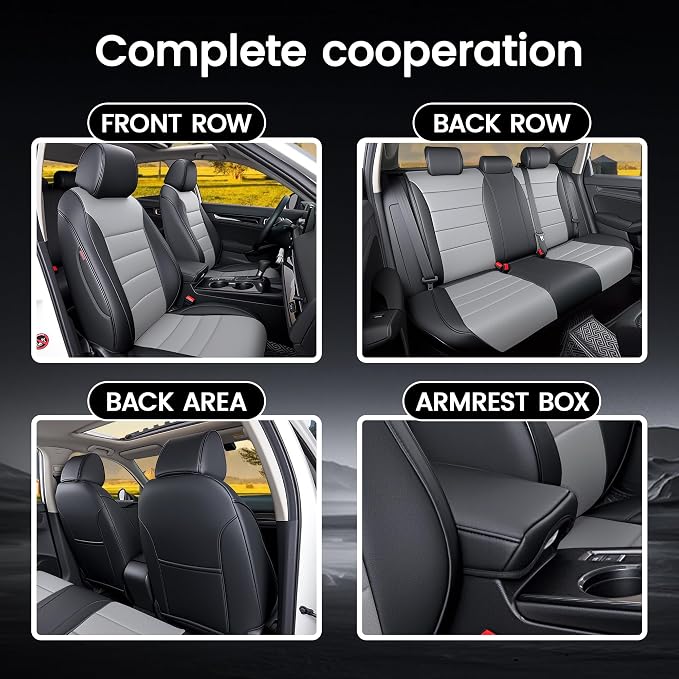 HKZ Custom Fit Civic Seat Cover Full Set for Honda Civic 4 Door Sedan-Only (2022 2023 2024 EX)&(2025-2026 Sport),5-Seats Full Set,Leather Seat Protector(Grey) - Image 8