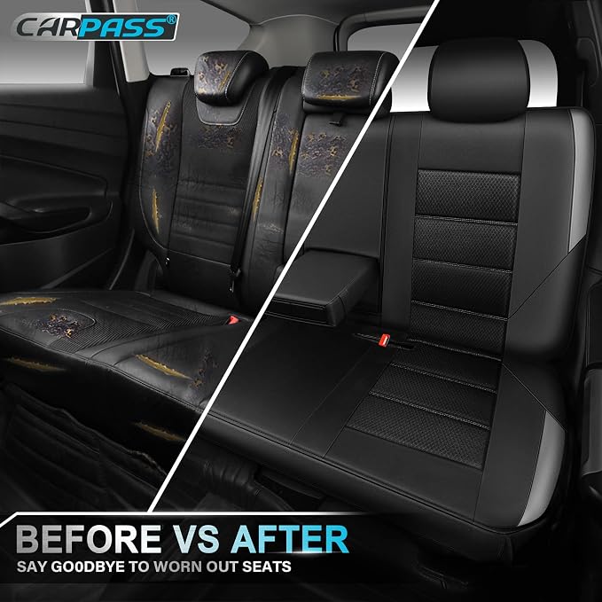 CAR PASS Memory Foam Back Car Seat Covers,Thick 3D Foam Mesh Bench Seat Covers Leather Metallic, Air Cool Rear Seat Cover Black Gray Aluminum Film, Comfort for Cars, Trucks, SUVs Automotive,Black Gray - Image 6