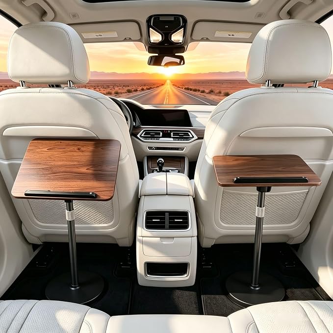 Large Adjustable Car Desk with Premium Solid Wood Tabletop, Tilt & 360° Swivel Portable Workstation, Height Adjustable Mobile Car Desk for RV, Home Office, Reading, Gaming and Writing by Unknown