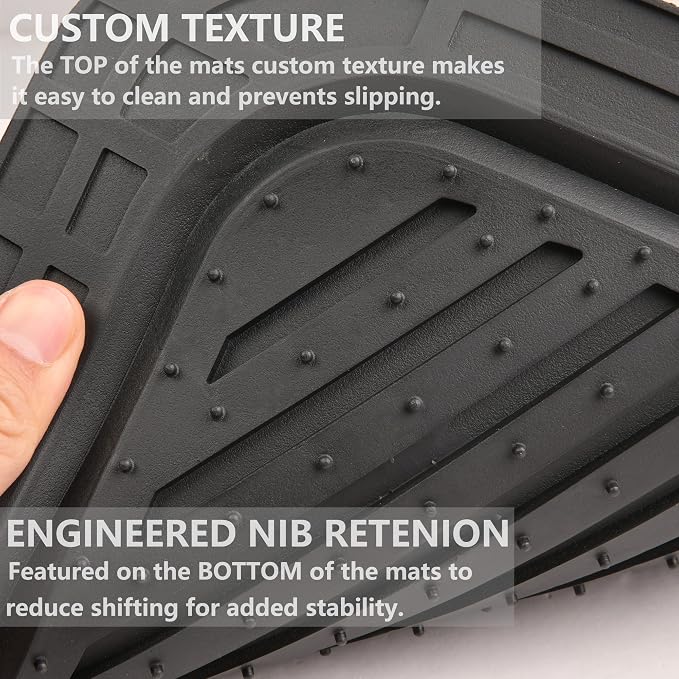 CAR PASS Heavy Duty Rubber Floor Mats 4-Piece Car Mat Set - Universal Waterproof Carbon Fiber Floor Mats for Car SUV Truck, Durable All-Weather Mats(Black) - Image 5