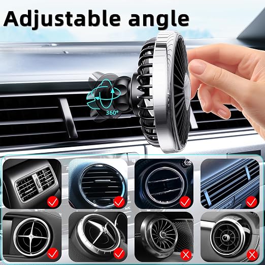 USB Car Fan for Air Vent, 360°Rotatable Clip On Cooling Fan with LED Light, Portable Vehicle Fan for Backseat, Truck, SUV, RV, Quiet Car Vent Fan for Summer Travel, Car Seat Cooling Fan,Silver - Image 6