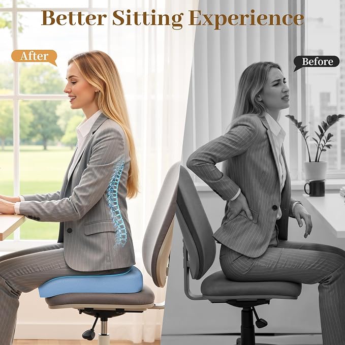 TranquilRelax Memory Foam Seat Cushion for Office Chair, 3-Inch, Light Blue | Medium-firm Support for Long Sitting, Washable Mesh Cover, Non-slip Base, Perfect for Car Seats & Short Drivers - Image 5