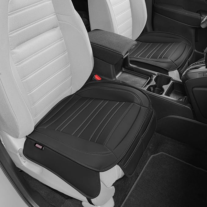 Motor Trend Seat Covers for Cars Trucks SUV, Faux Leather 2-Pack Black Padded with Storage Pockets, Premium Interior Car Seat Cover by MotorTrend
