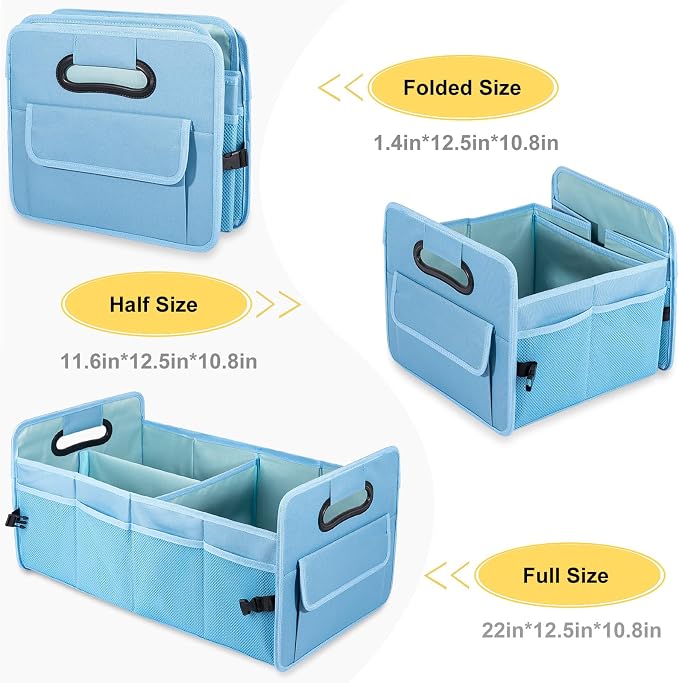Car Trunk Organizer, Collapsible Car Organizers and Storage Light Blue | Sturdy, Large Capacity, Clean Decor, Multi Compartment Container Box, Adjustable Car Accessories for SUV Sedan Truck - Image 6