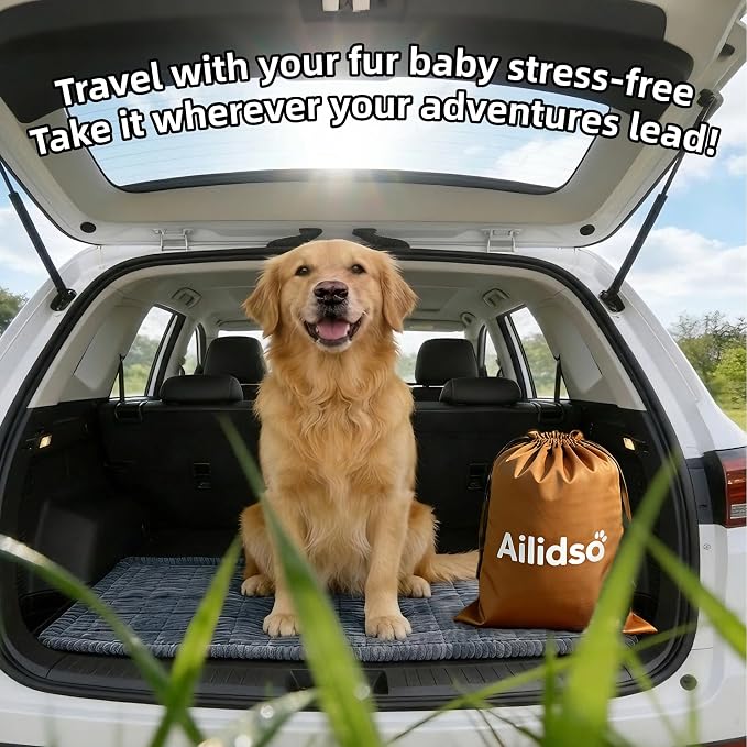 Soft Plush Dog Car Seat Cover & Sofa Protector, Non-Slip Mat (23.6''×70'') | Ailidso Soft plush travel seat protector for backseat or sofa. Non-slip bottom, machine washable, includes storage bag (Grey) - Image 3
