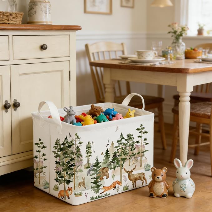 Rectangular Woodland Animal Basket Storage Basket,Bear Fox Gift Box Bin Shelf Book Woodland Room Decor,Gift Baskets(Tree animals) - Image 6