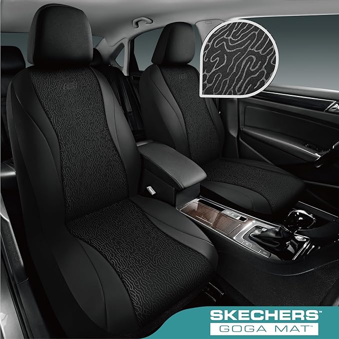 Skechers Car Seat Covers,Leather Seat Covers with GOGA Mat Technology,Waterproof Car Seat Covers Full Sets,Airbag Compatible,Comfort Universal Fit for Most Cars,Vans,Trucks,SUVs,Black - Image 2