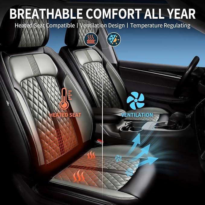 Fit Ioniq Seat Covers Custom Fit for Hyundai Ioniq 2017-2026, Full Set | Premium Leather Full Coverage Protectors, Waterproof, Breathable, Scratch Resistant, Easy Wipe, Airbag Compatible, Black+Gray - Image 5