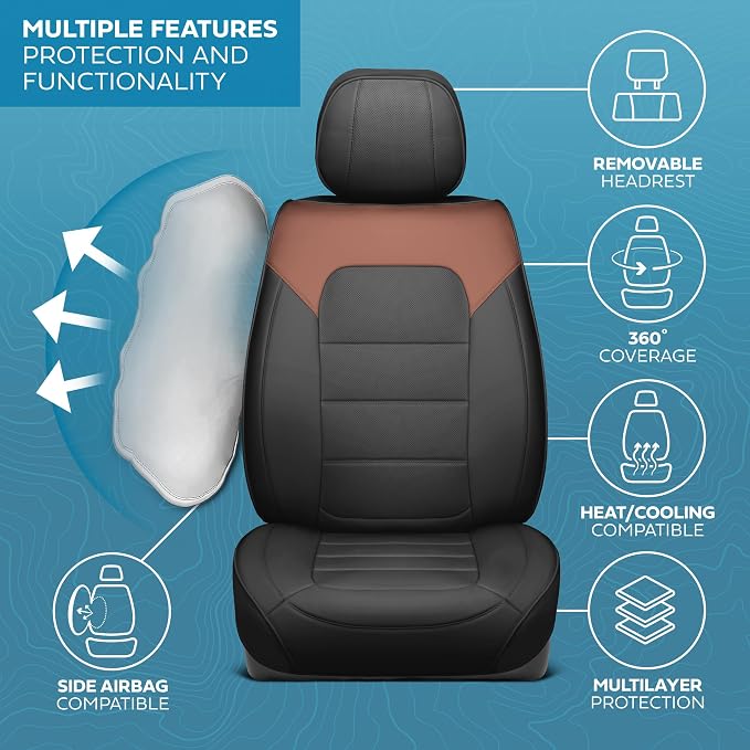 MotorBox Cabin King Western Estate Leather Seat Covers for Trucks & Cars | Brown and Black Car Seat Covers, Waterproof Leather Seat Covers, Car Accessories, Seat Protector, Universal Fit - Image 4