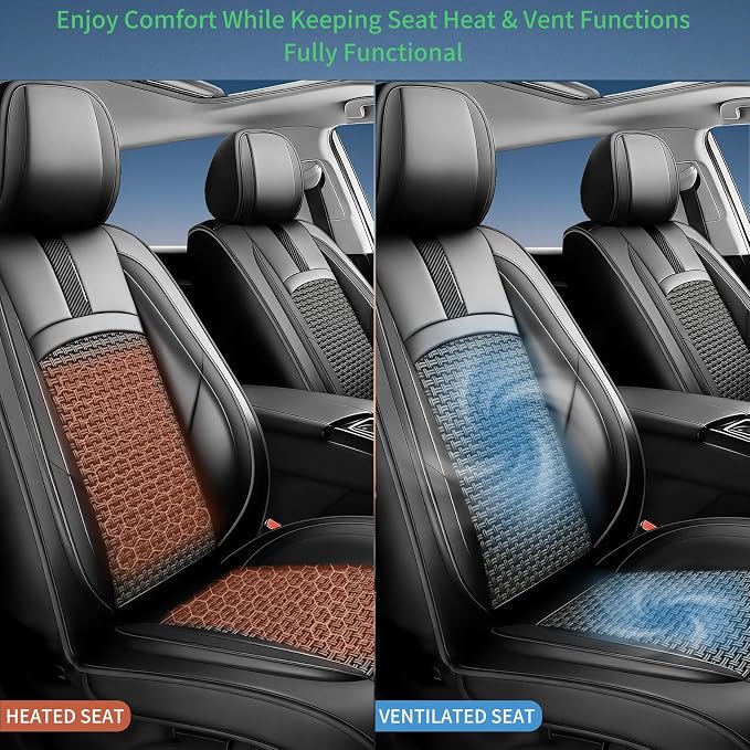 Fit Ariya Car Seat Covers for Nissan Ariya 2023 2024 2025 2026-Upgraded Premium Breathable Cooling Ice Silk Leather Seat Covers,All-Weather Breathable Seat Cushion Protector,Full Set,Black - Image 8