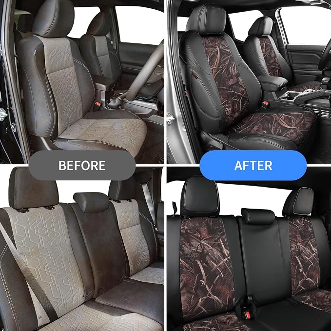 EKR Tacoma Seat Covers Custom Fit for Toyota Tacoma 2016 2017 2018 2019 2020 2021 2022 2023 Double Cab/Crew Cab -Truck Seat Covers for Car Full Set,Faux Leather(Black/Reed Camo) - Image 6