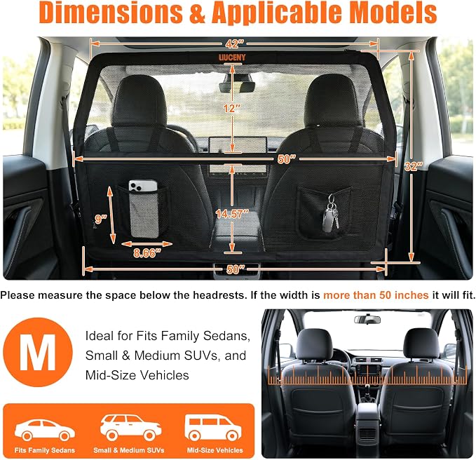 50''x42'' Dog Car Barrier for Back Seat & Cargo Area - Wider Coverage Pet Divider, Universal Fit for Cars, SUV & Trucks, Heavy-Duty Metal Frame with Transparent Chew-Proof Mesh (Small) - Image 2