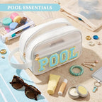 COSHAYSOO Clear POOL Makeup Bag Small Travel Pouch for Women Teenager Girls Pool Accessories Stuff Organizer Preppy Chenille Letter Patch Summer Girly Things - Image 4