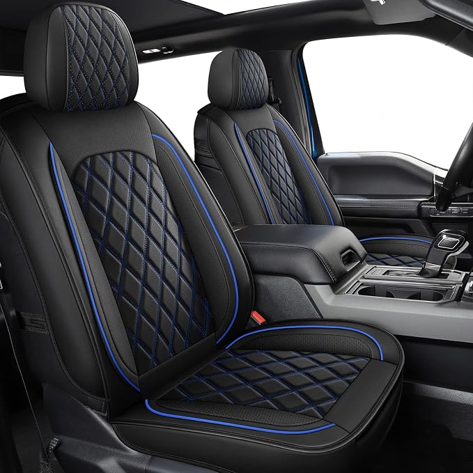 Front Seat Covers,Leather Car Seat Covers Blue for Sedan Truck SUV | Car Seat Covers,Leather Car Seat Cover,2pcs front seat covers, Universal Seat Protector For Families, Pets,Commuter by MIROZO