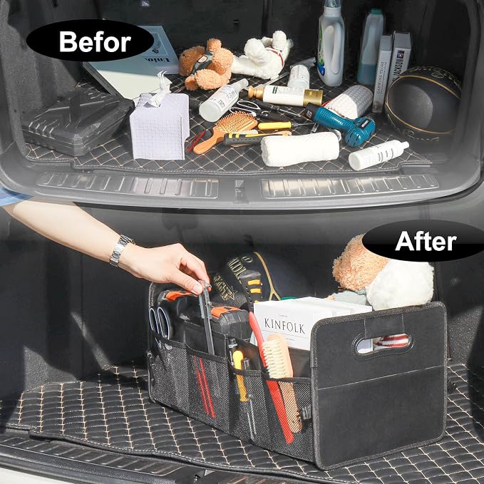 JiatuA Car Trunk Organizer, Car Organizers and Storage Collapsible Multi Compartment Container Box, Adjustable Car Accessories for SUV Sedan Truck, Standard Size, Black | Sturdy, Large Capacity, Clean Decor, Multi Compartment Container Box, Adjustable ... - Image 9