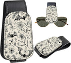 Leather Magnetic Sunglass Holder for Car Sun Visor, Cute Eyeglass Ticket Card Hanger Clip, Universal Auto Interior Accessories for SUV Pickup Truck, Sketch Floral by Unknown